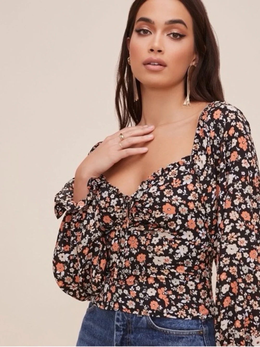 ASTR The Label Floral Smocked Back Blouse